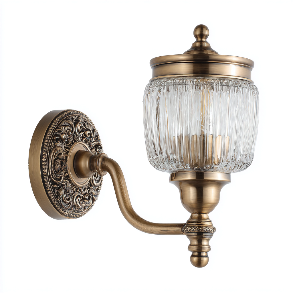 Aplique de pared metal vidrio 20x23x32 cm color transparente-latón envejecido para salón - diseño clásico-Homiuply