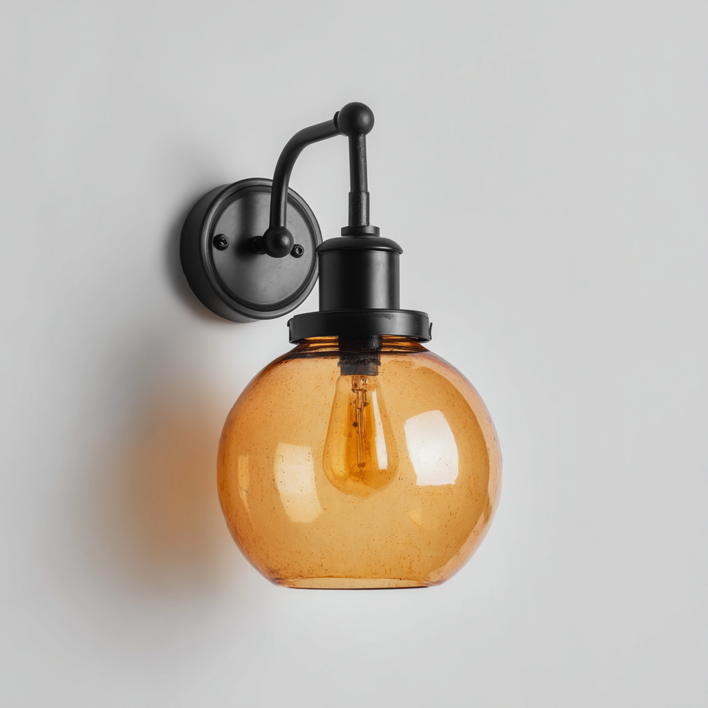 Aplique de pared metal vidrio 18x22x30 cm color ámbar-negro para salón - diseño industrial-Homiuply