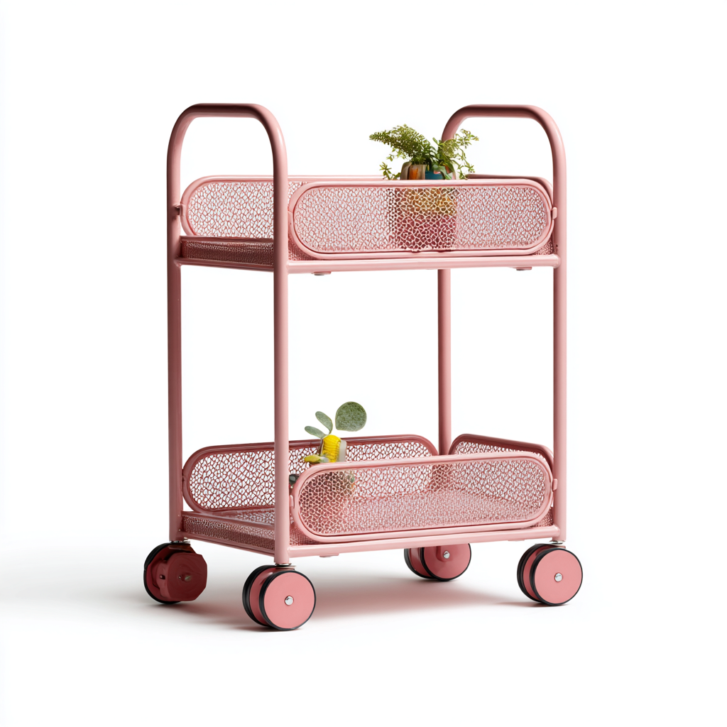 Carrito de cocina metálico 64x40x88 cm - rosa - adecuado para cocina - diseño funcional-Homiuply