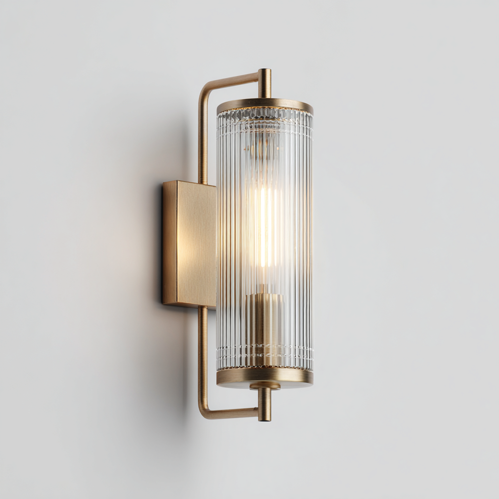 Aplique de pared metal y cristal 32x14x26 cm - latón envejecido-transparente - diseño moderno clásico para interior-Homiuply