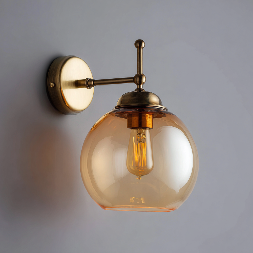 Aplique de pared metal vidrio 20x24x30 cm color ámbar-latón para salón - diseño industrial-Homiuply