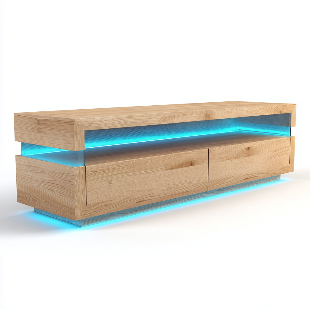 Mueble de TV madera 160x40x50 cm roble claro con iluminación LED azul - diseño moderno para salón-Homiuply
