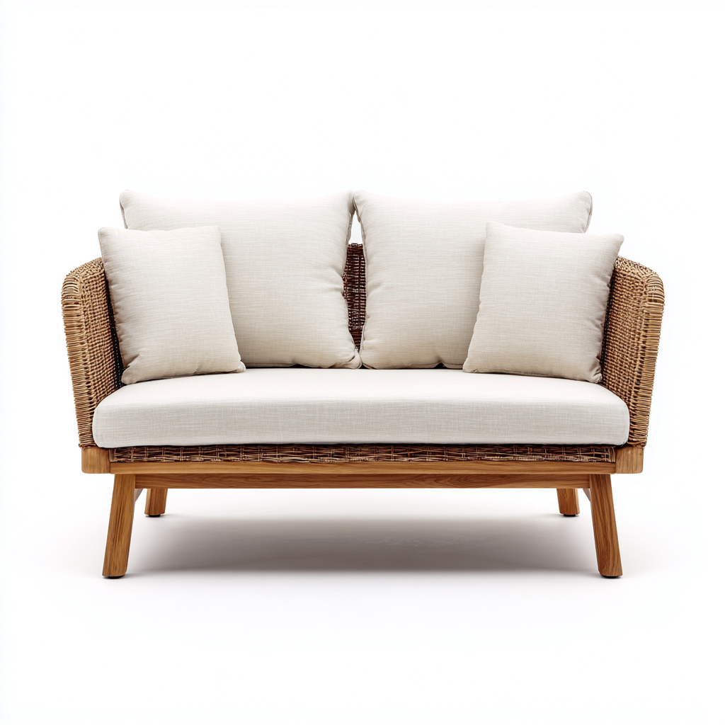 Sofás de jardín ratán 140x75x82 cm - beige madera - estilo natural-Homiuply