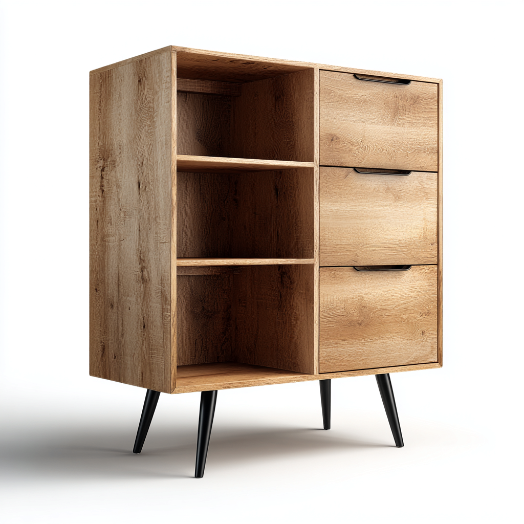 Cómodas madera-negro 80x40x100 cm - roble natural - diseño nórdico para dormitorio-Homiuply