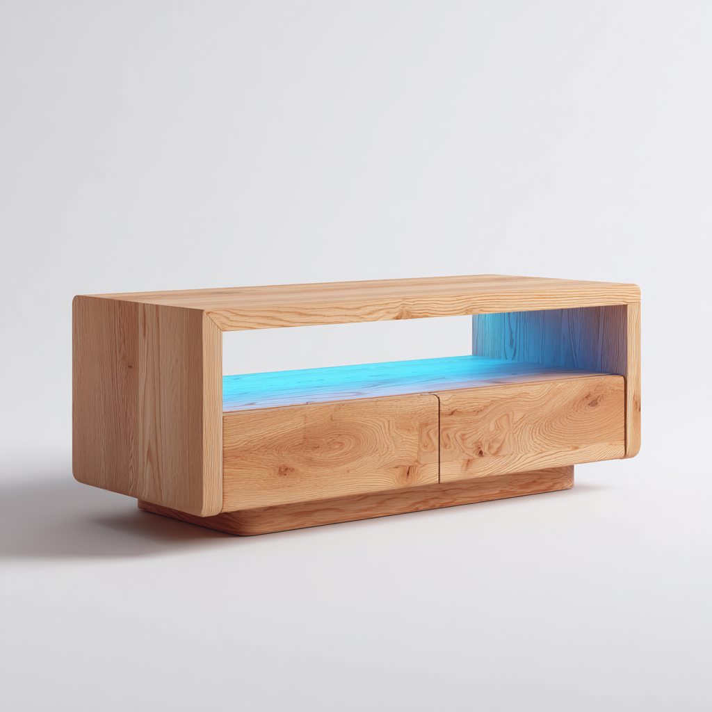 Mueble de TV 130x40x50 cm madera clara con iluminación LED - diseño moderno-Homiuply