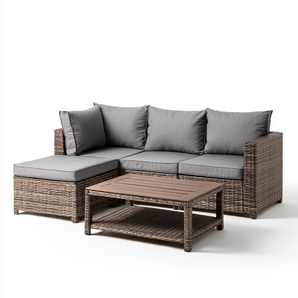 Sofás de jardín ratán 190x140x72 cm - gris marrón - estilo contemporáneo-Homiuply