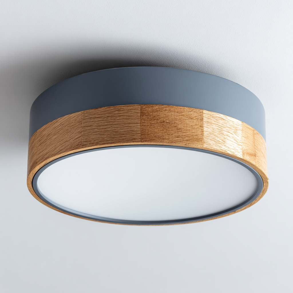 Lampara de techo metal madera 28x28x10 cm azul-madera apto para interior diseno moderno-Homiuply