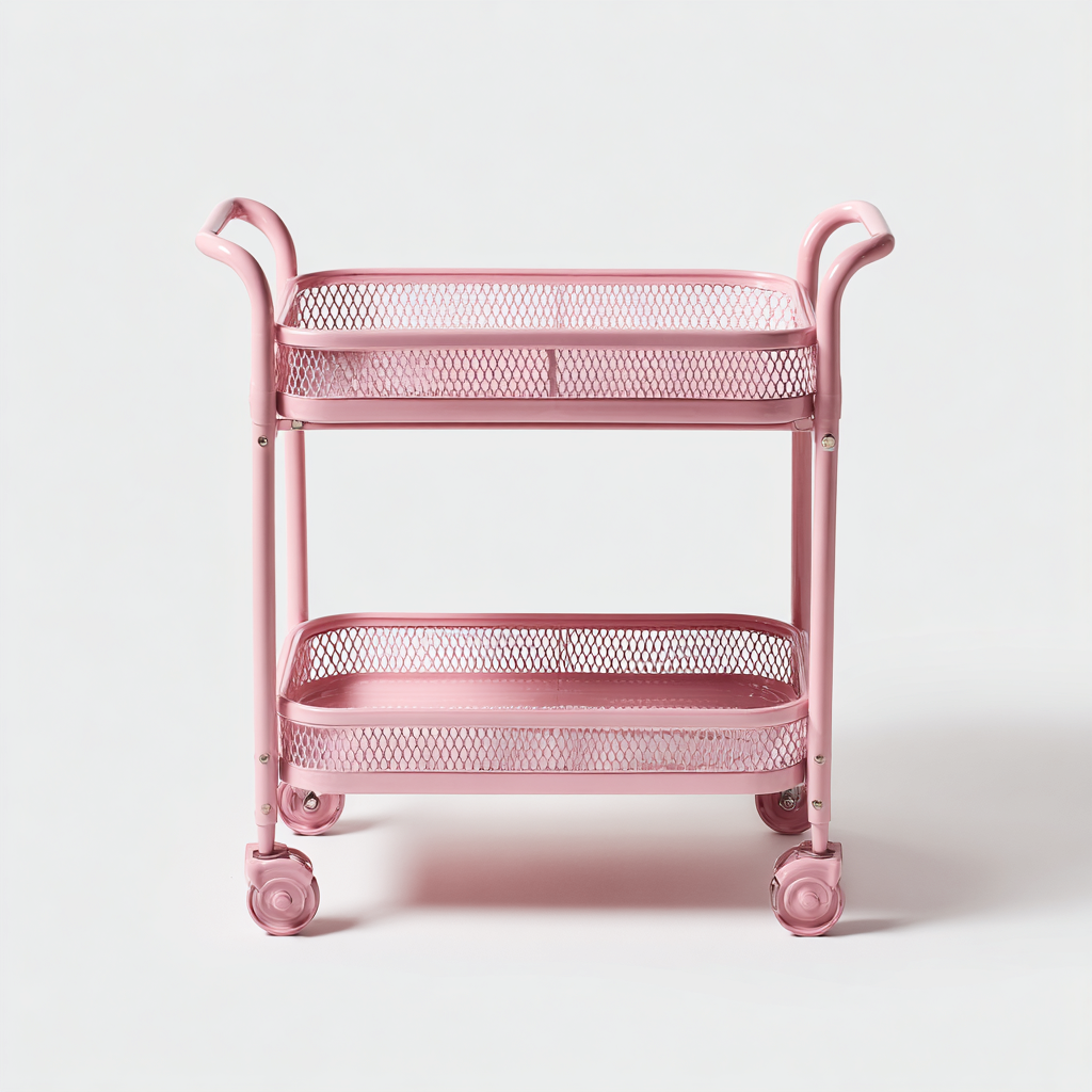 Carrito de cocina metálico 65x39x87 cm - color rosa - diseño moderno-Homiuply