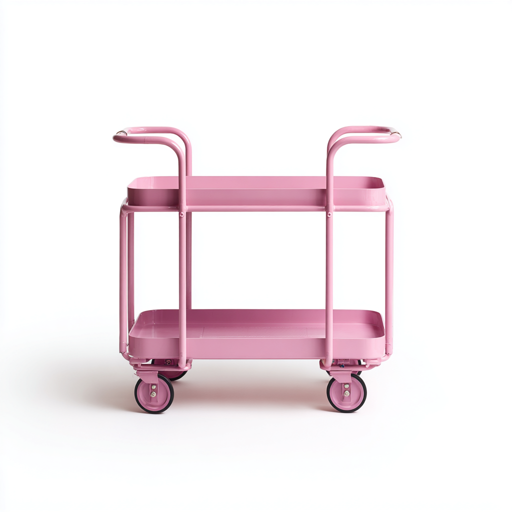 Carrito de cocina metálico 67x40x88 cm - color rosa - diseño moderno-Homiuply
