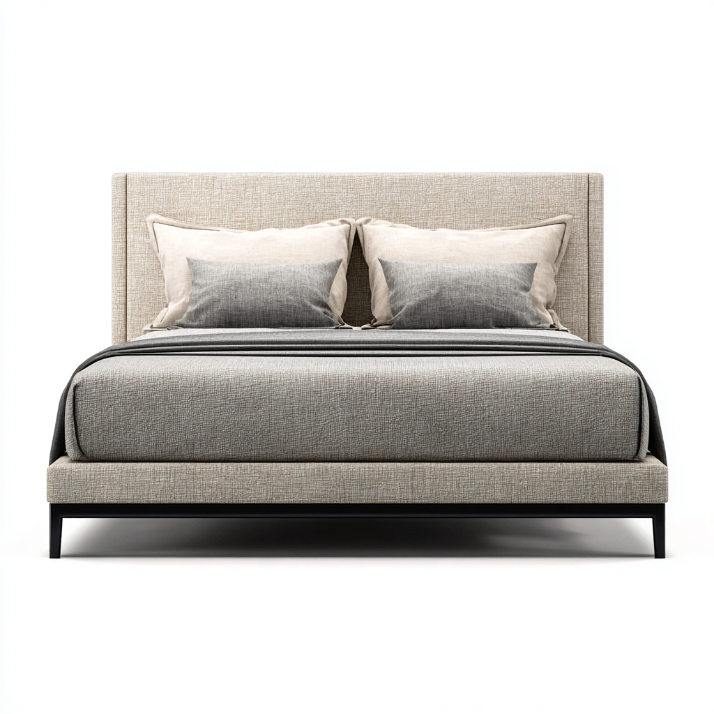 Camas matrimoniales tela estructura metálica 200x160x115 cm - beige - adecuada para dormitorio - diseño moderno-Homiuply