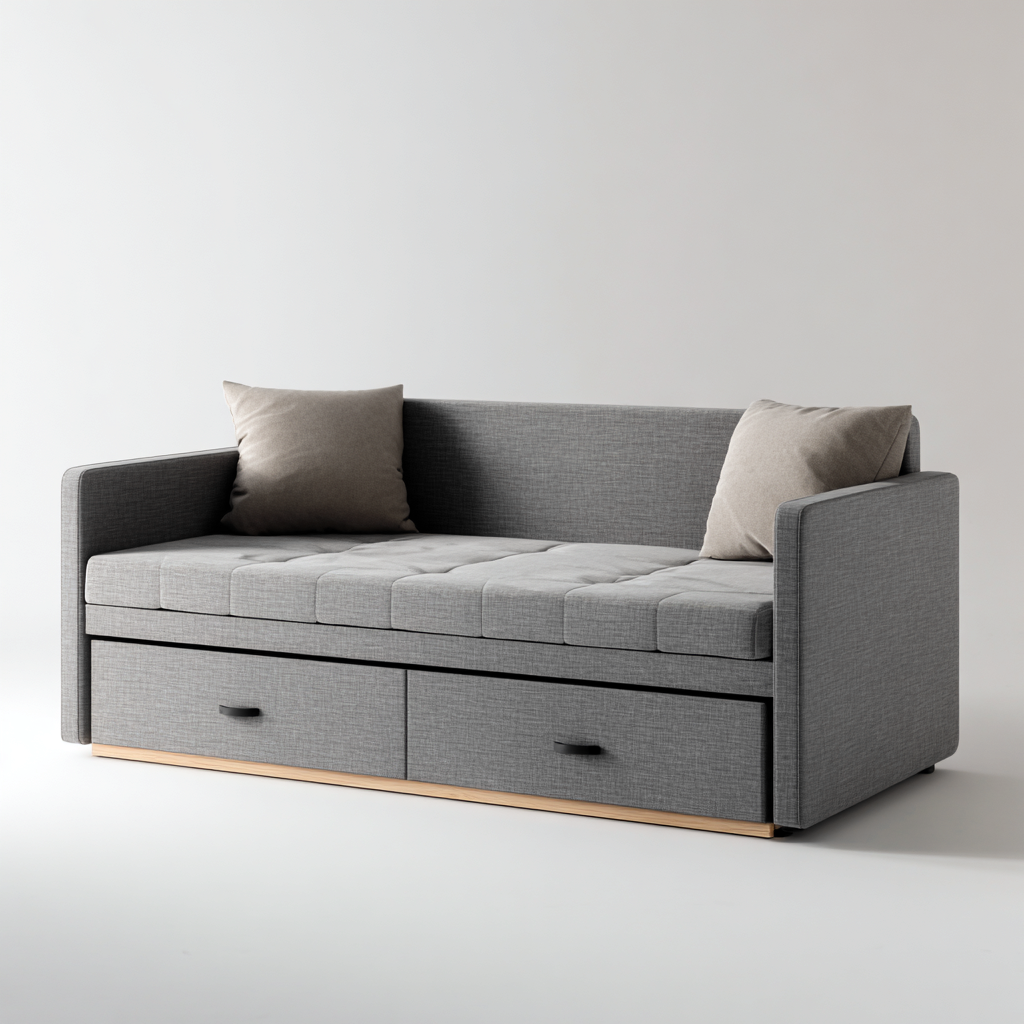 Sofá cama tela 200x90x85 cm - gris - adecuado para dormitorio - con cajones de almacenamiento-Homiuply