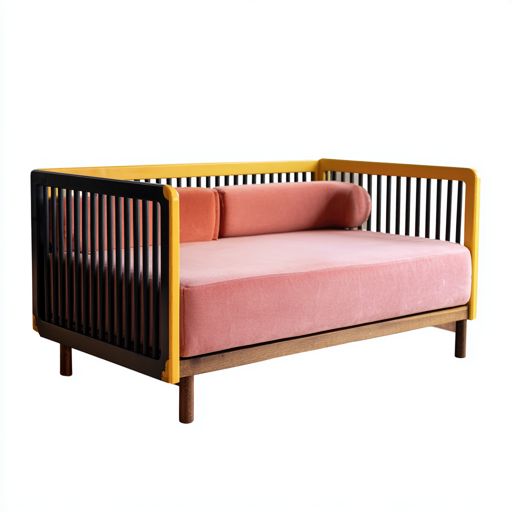 Sofá cama madera y metal 180x90x85 cm - rosa-amarillo-negro-madera - diseño moderno-Homiuply