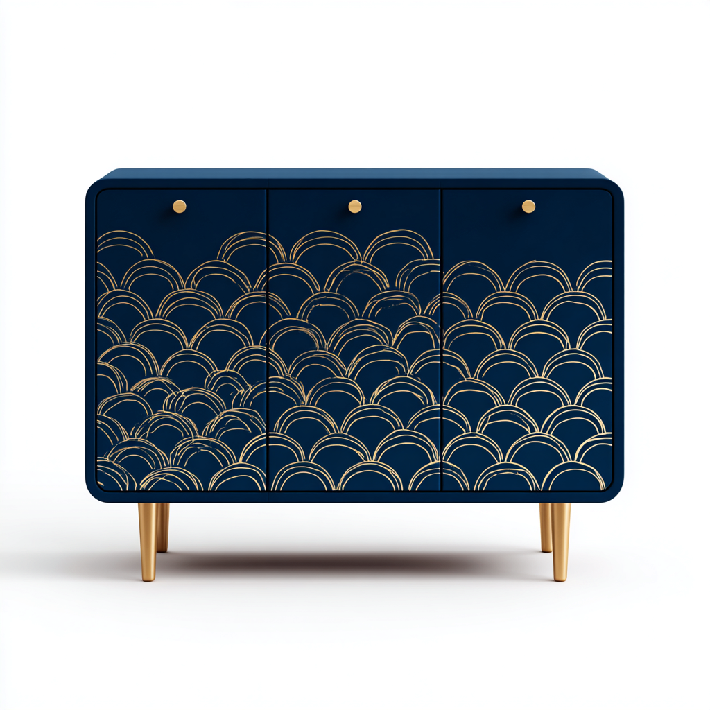 Cómodas Chifonier de madera y metal 120x40x85 cm - azul marino - diseño artístico contemporáneo-Homiuply