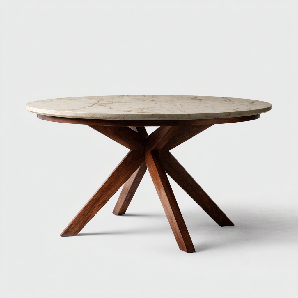 Mesa de comedor mármol-madera 120x120x75 cm - beige-marrón - diseño moderno-Oakuply