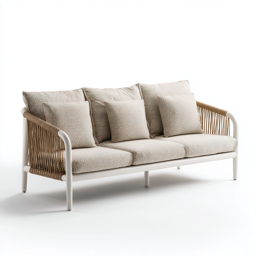 Sofá de jardín cuerda-tela-metal 198x80x83 cm - beige-marrón - diseño moderno-Oakuply