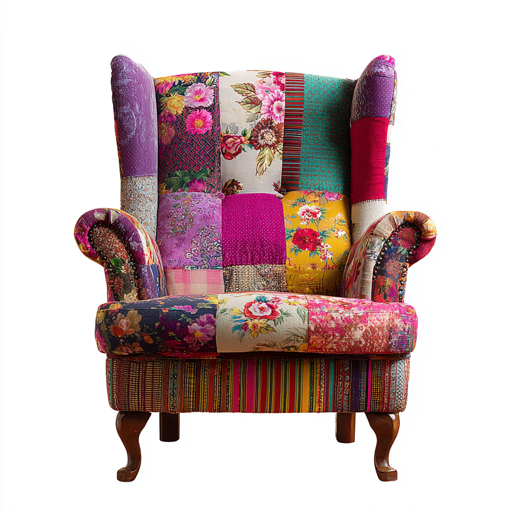 Sillón tapizado tela patchwork 93x86x110 cm - multicolor - diseño clásico - para salón-Oakuply