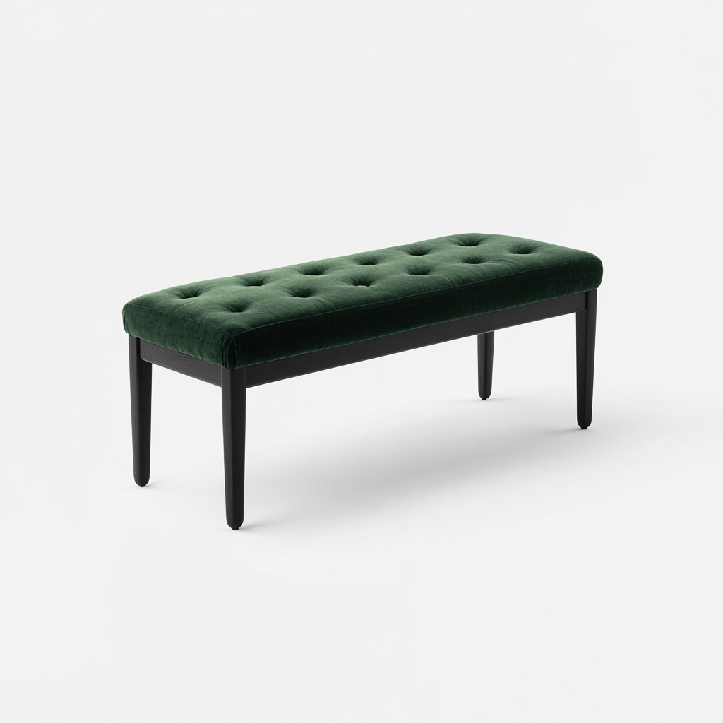 Banco de dormitorio terciopelo y madera 112x41x48 cm - verde oscuro - diseño moderno-Oakuply