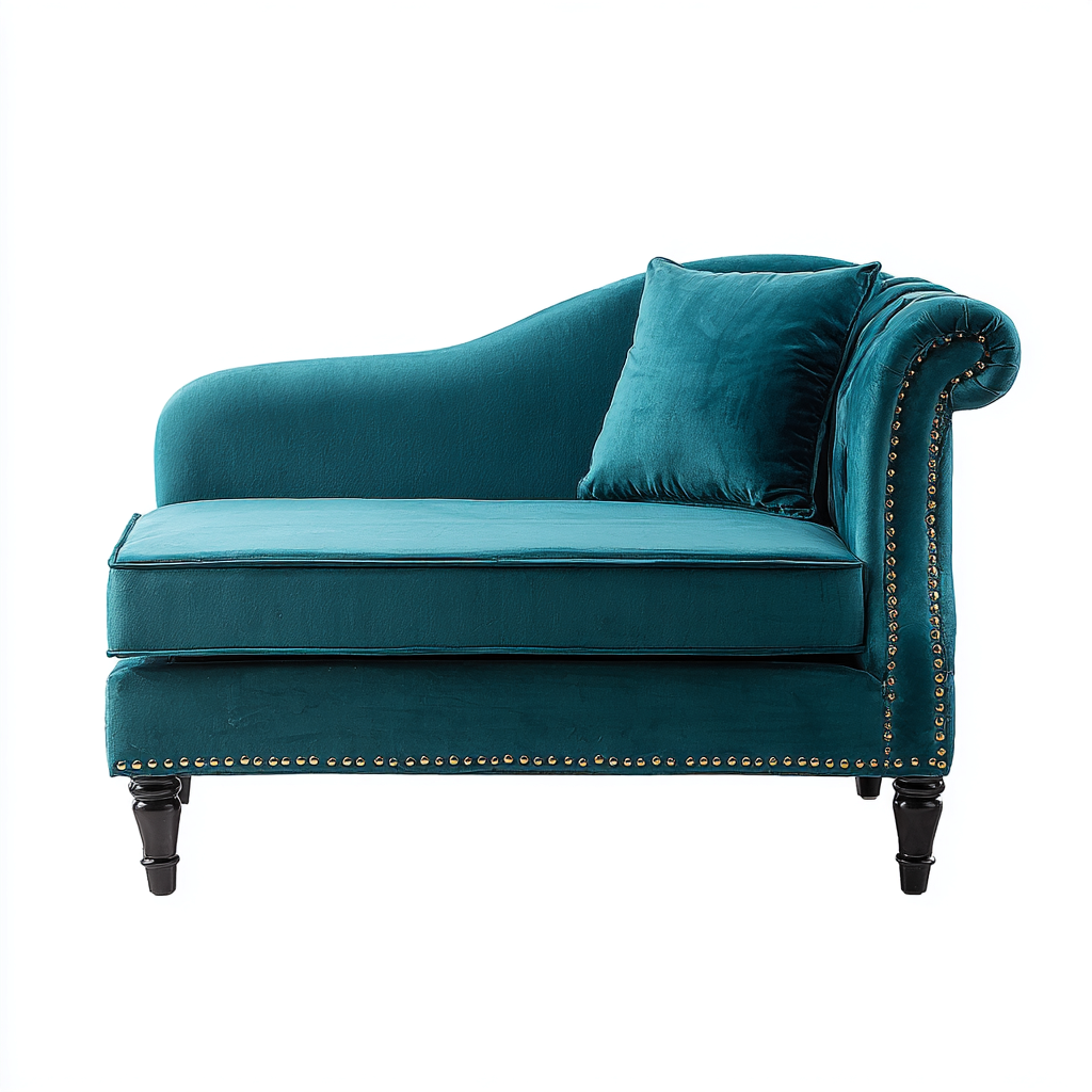 Chaise longue tapizada terciopelo 160x78x88 cm - verde petróleo - estilo clásico para salón-Oakuply