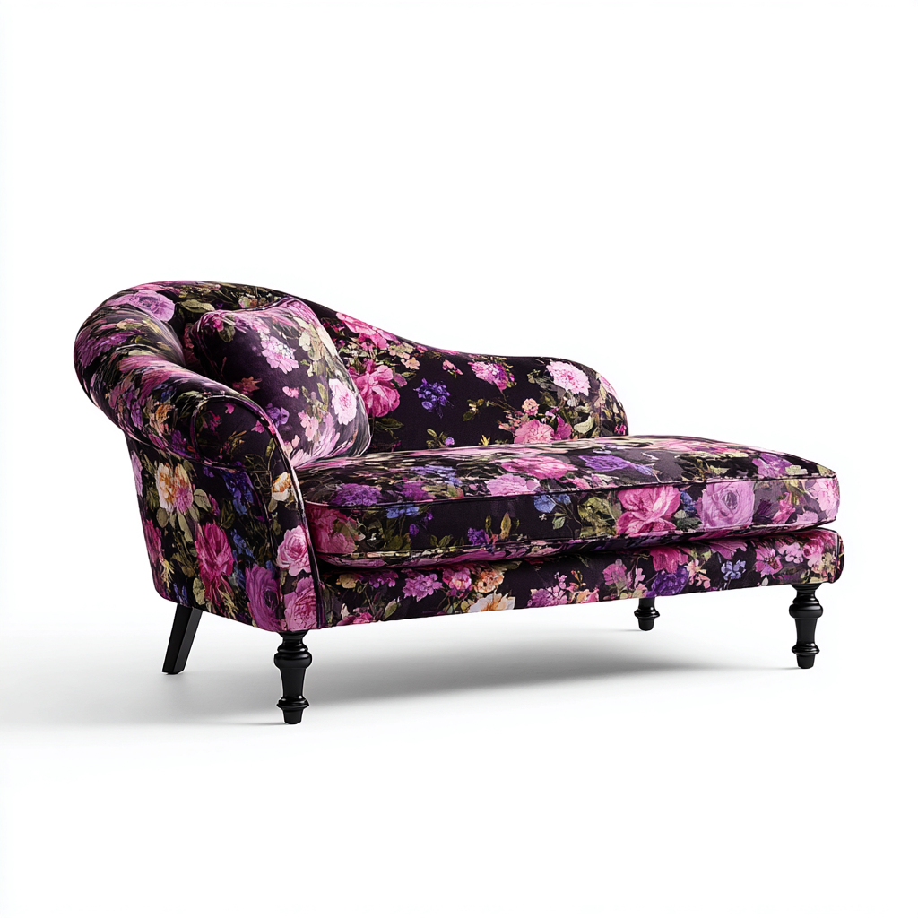 Chaise longue tapizada terciopelo floral 180x75x85 cm - morado - adecuada para sala de estar - diseño decorativo clásico-Oakuply