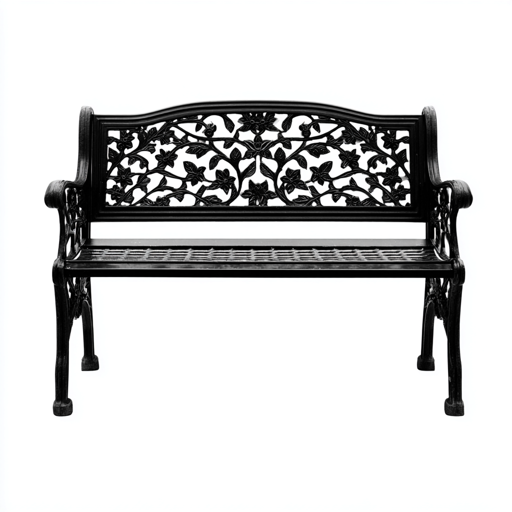 Bancos de jardín metal 127x60x89 cm - color negro - diseño artístico-Oakuply