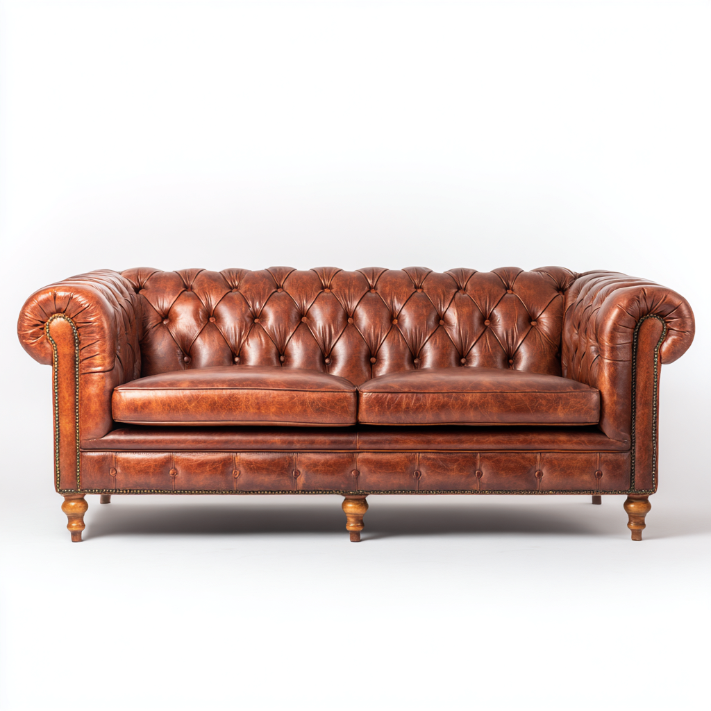 Sofá de 3 plazas cuero 205x90x78 cm - marrón - diseño clásico-Oakuply