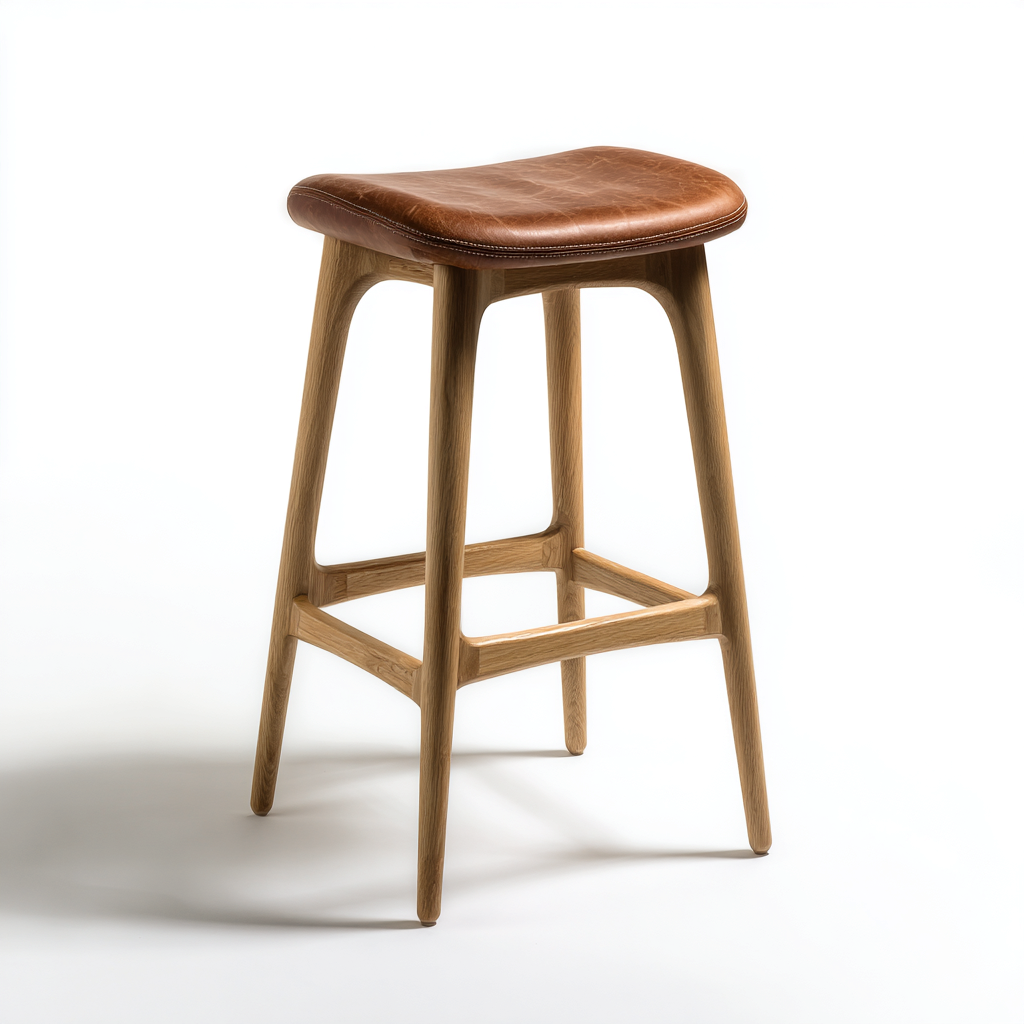 Taburete de bar madera y cuero 40x42x75 cm - marrón-natural - diseño moderno-Oakuply