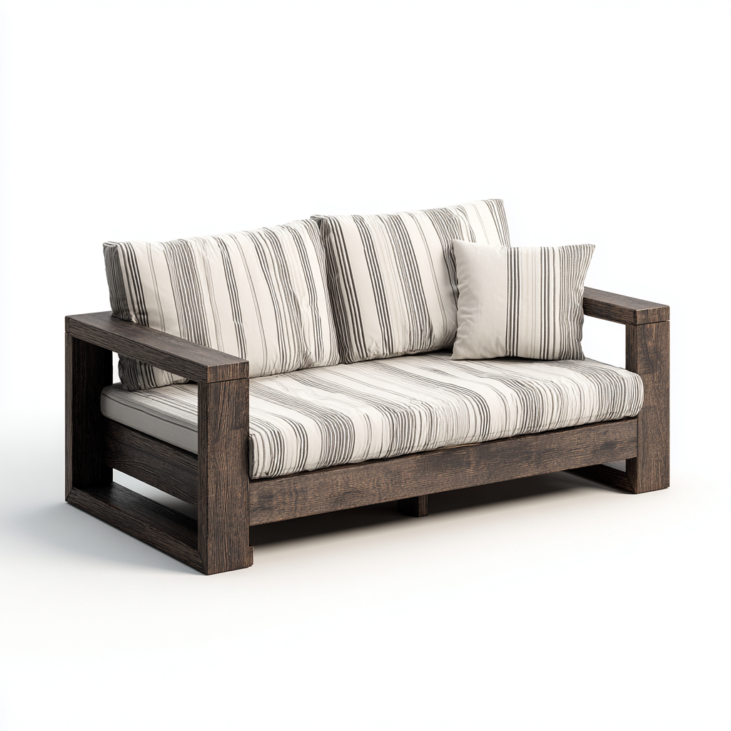 Sofá de jardín madera-tela 160x80x85 cm - beige-gris - diseño moderno-Oakuply