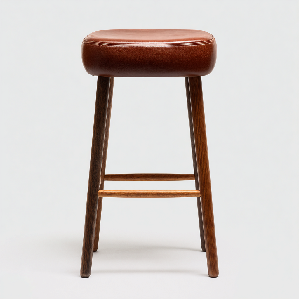 Taburete de bar madera y piel sintética 42x42x75 cm - marrón-madera oscura - diseño moderno-Oakuply