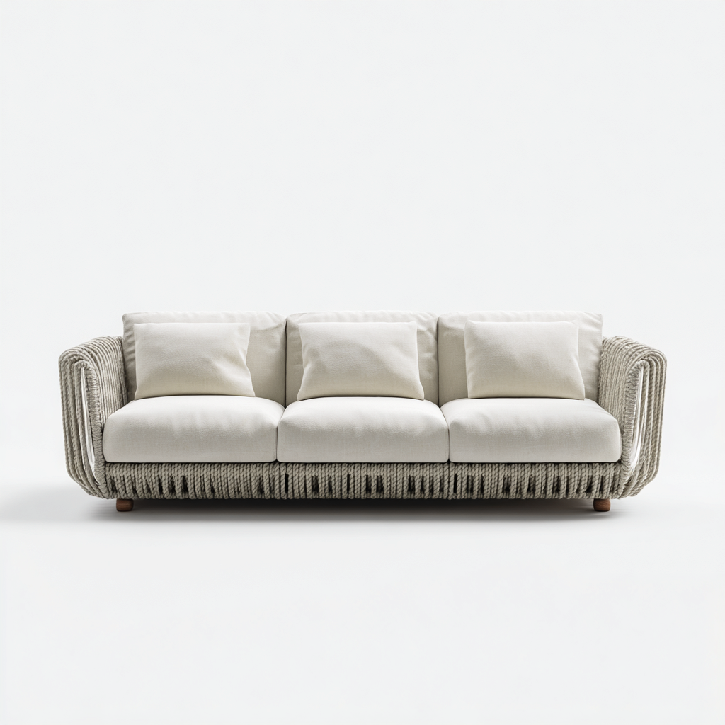 Sofá de jardín cuerda-tela 210x85x78 cm - gris-beige - diseño moderno-Oakuply