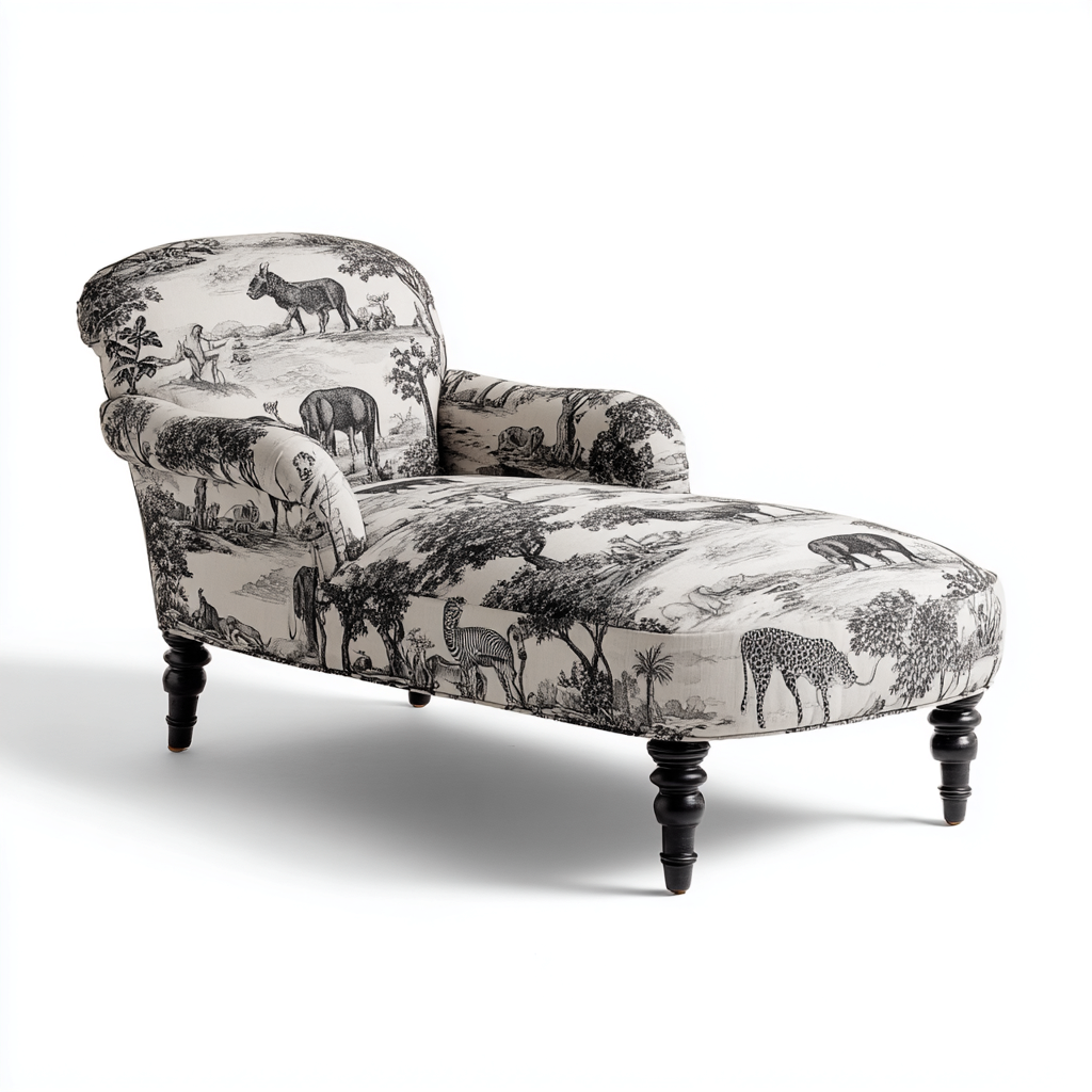 Chaise longue tapizada estampado 180x75x85 cm - beige - adecuada para sala de estar - diseño clásico vintage-Oakuply