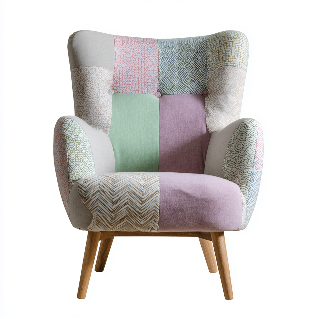 Sillón tapizado tela patchwork 85x77x92 cm - multicolor - diseño moderno - para salón-Oakuply