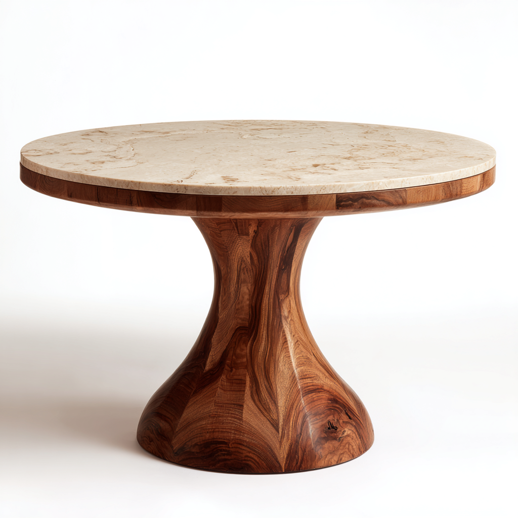 Mesa de comedor mármol-madera 120x120x75 cm - beige-marrón - diseño moderno-Oakuply