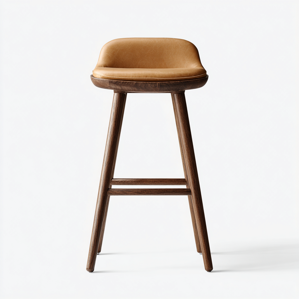 Taburete de bar madera y piel 43x46x98 cm - marrón claro-madera oscura - diseño moderno - para cocina-comedor-Oakuply