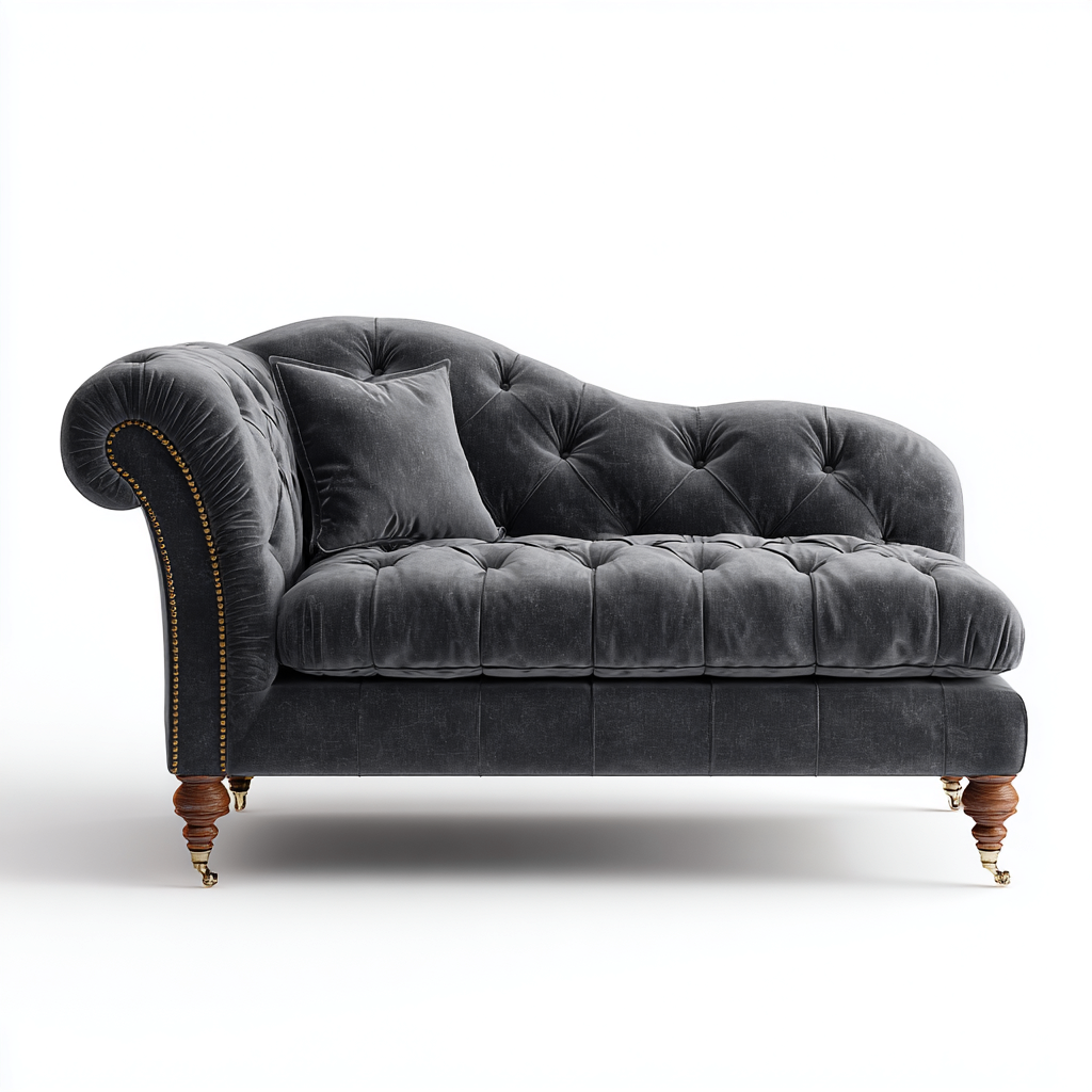 Chaise longue tapizada terciopelo 180x75x85 cm - gris - adecuada para sala de estar - diseño clásico sofisticado-Oakuply