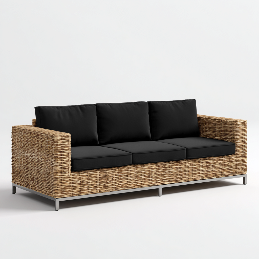 Sofás de jardín Metal-ratán-tela 190x85x78 cm - Natural - Diseño moderno-Oakuply