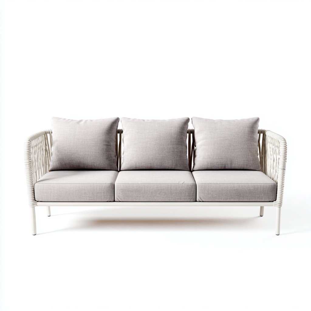 Sofás de jardín Metal-cuerda-tela 185x80x78 cm - Blanco - Diseño moderno-Oakuply