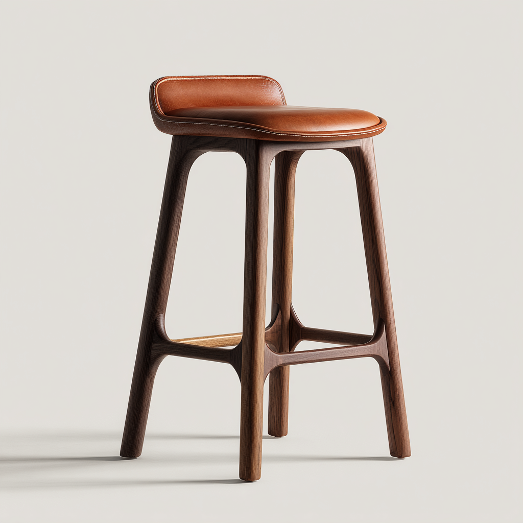 Taburete de bar madera y piel 44x47x100 cm - marrón cuero-madera oscura - diseño moderno - para cocina-comedor-Oakuply