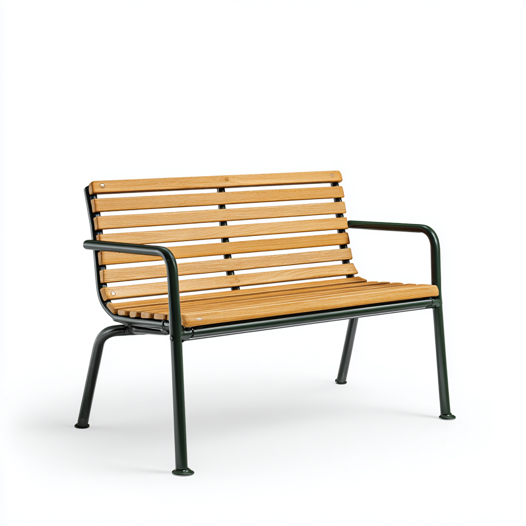 Banco de jardín madera-metal 120x55x80 cm - madera-verde - diseño moderno-Oakuply