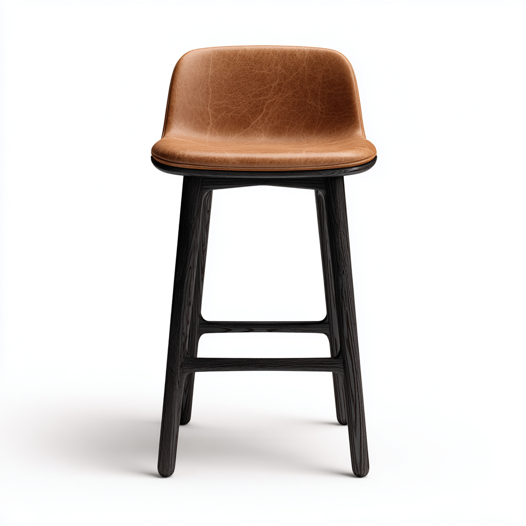 Taburete de bar madera y piel 44x46x98 cm - marrón cuero-madera oscura - diseño moderno - para cocina-comedor-Oakuply