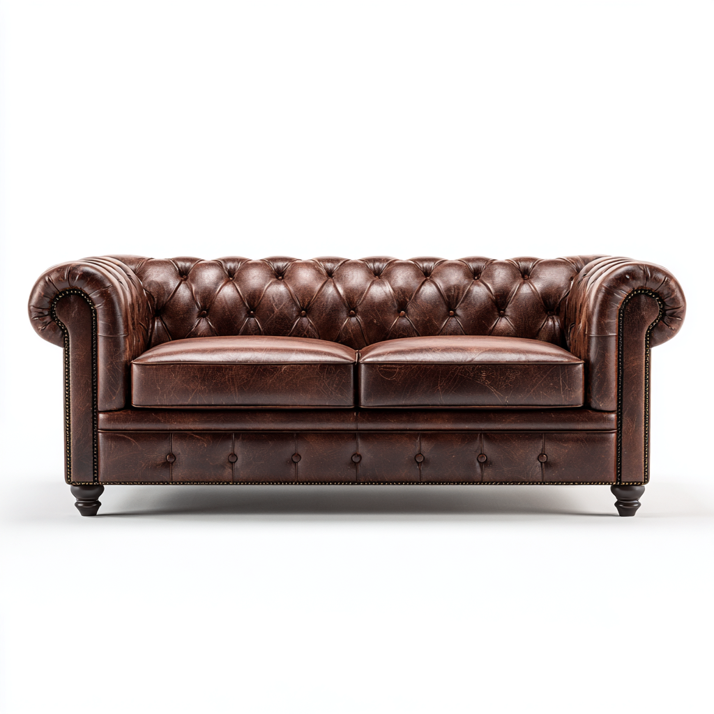 Sofá 3 plazas cuero 205x88x78 cm - marrón - para salón - diseño clásico-Oakuply