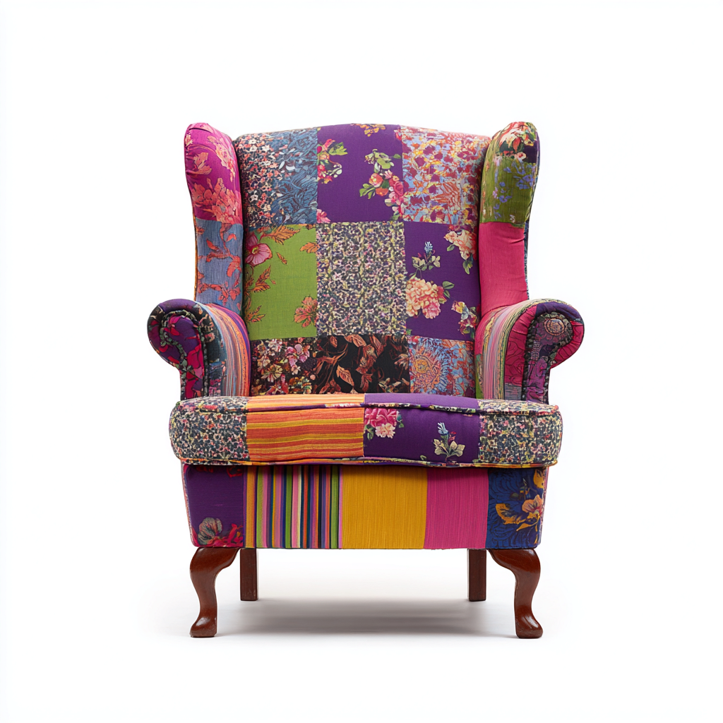 Sillón tapizado tela patchwork 92x85x108 cm - multicolor - diseño clásico - para salón-Oakuply