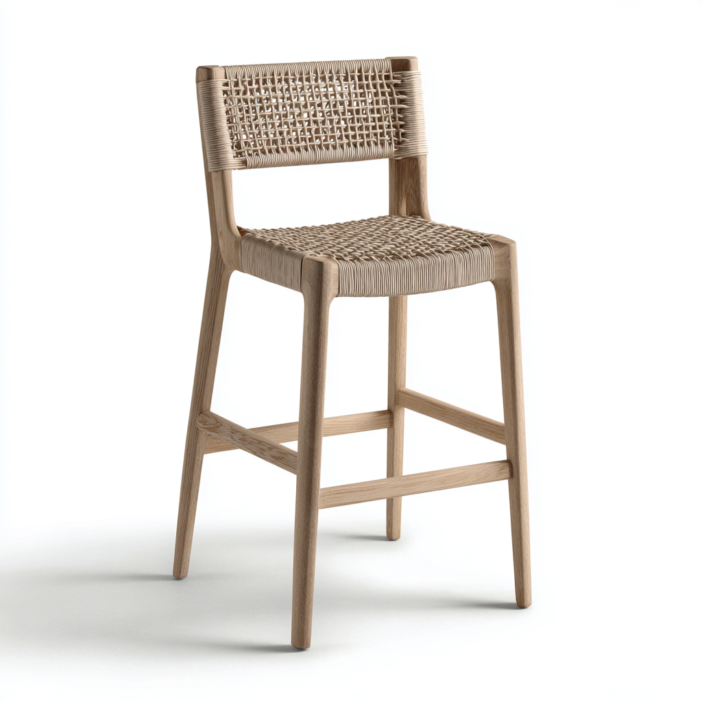 Taburete de bar madera y cuerda 43x47x108 cm - madera natural - diseño moderno - para cocina-comedor-Oakuply