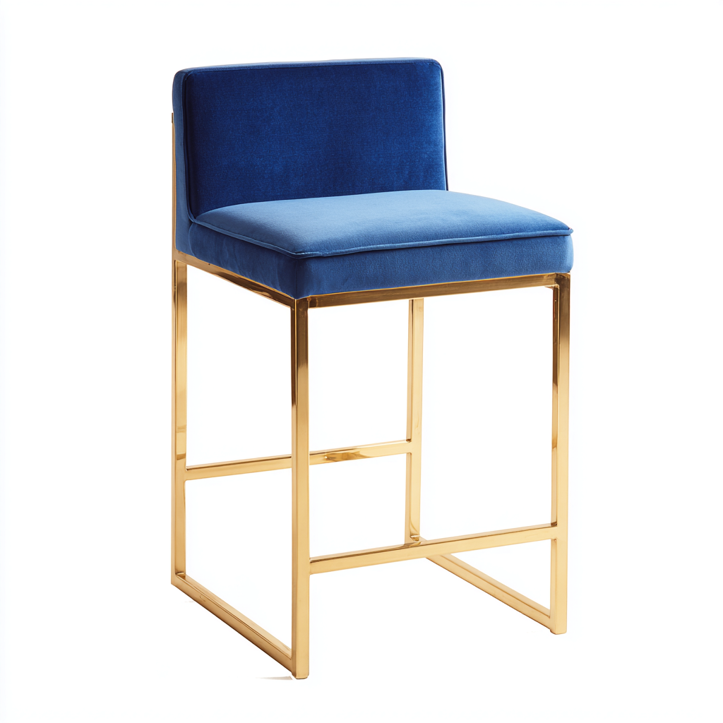 Taburete de bar terciopelo y metal 45x45x95 cm - azul-oro - diseño moderno-Oakuply