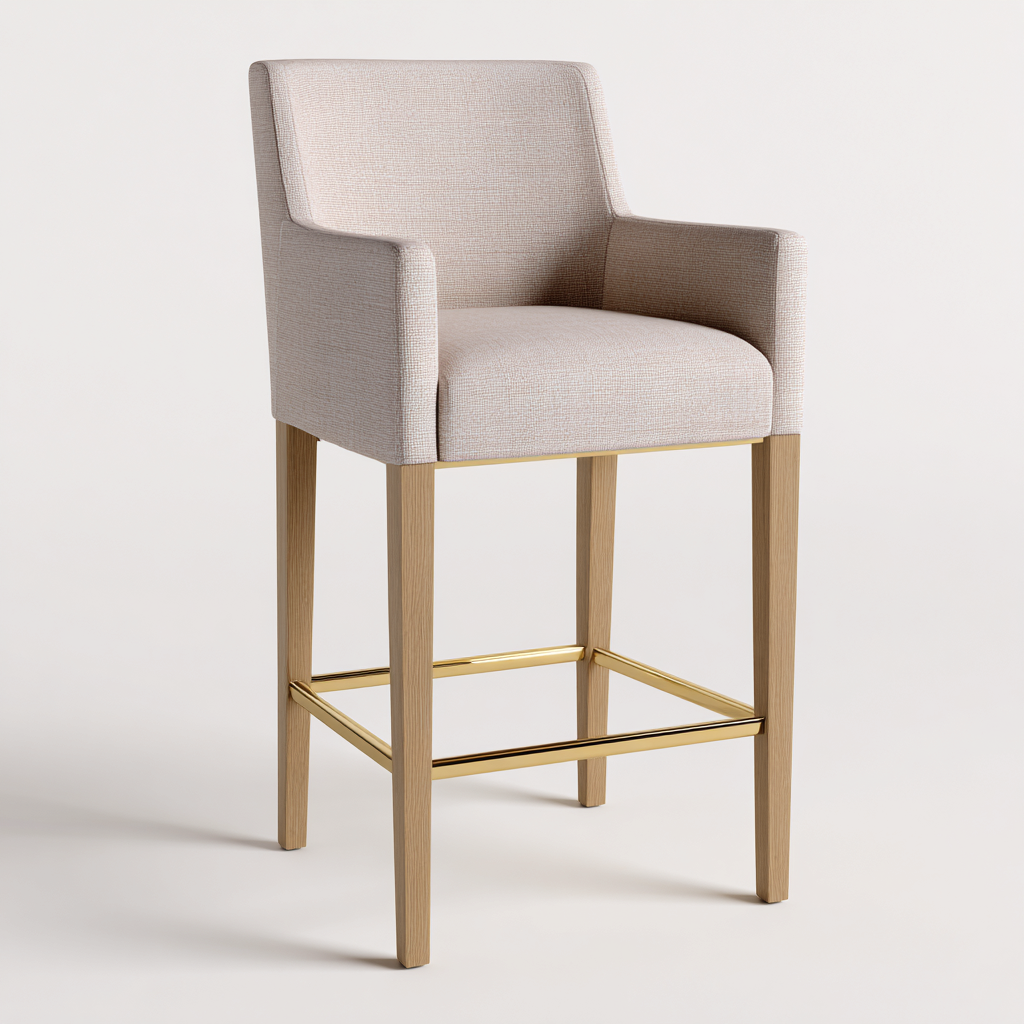 Taburete de bar tapizado madera y metal 50x52x100 cm - beige - diseño moderno-Oakuply