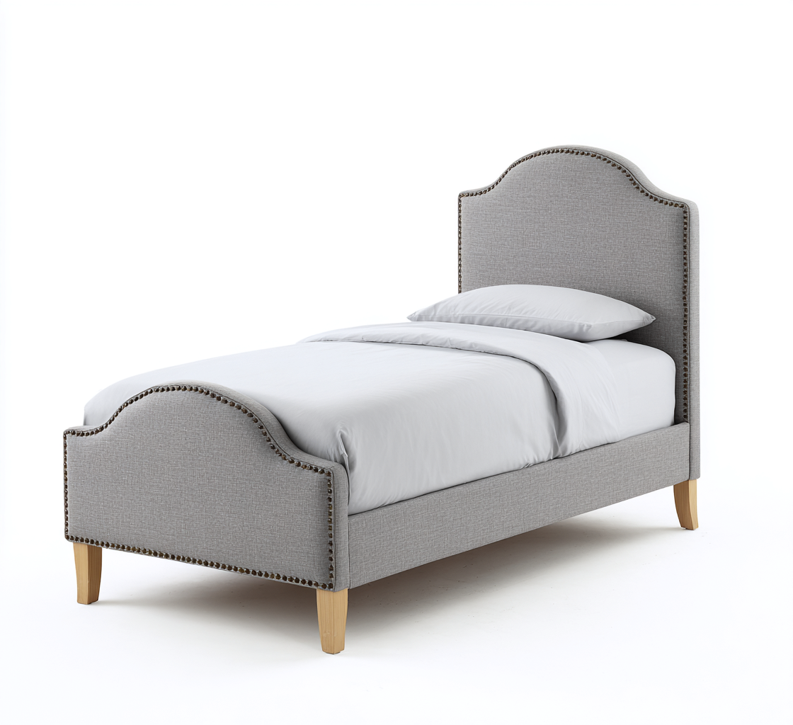 Cama individual tapizada 190x95x55 cm - gris - estilo clásico moderno para dormitorio-Oakuply