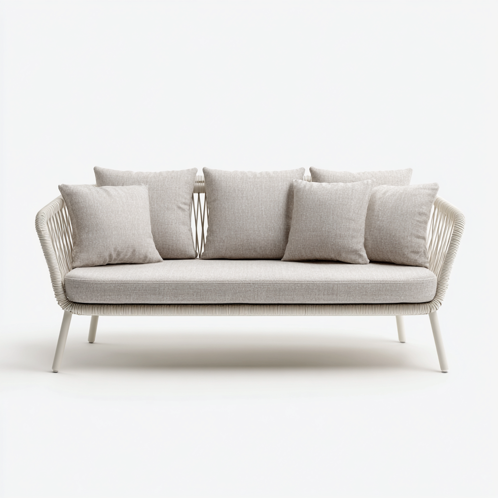 Sofá de jardín cuerda-tela-metal 190x78x82 cm - beige - diseño moderno-Oakuply