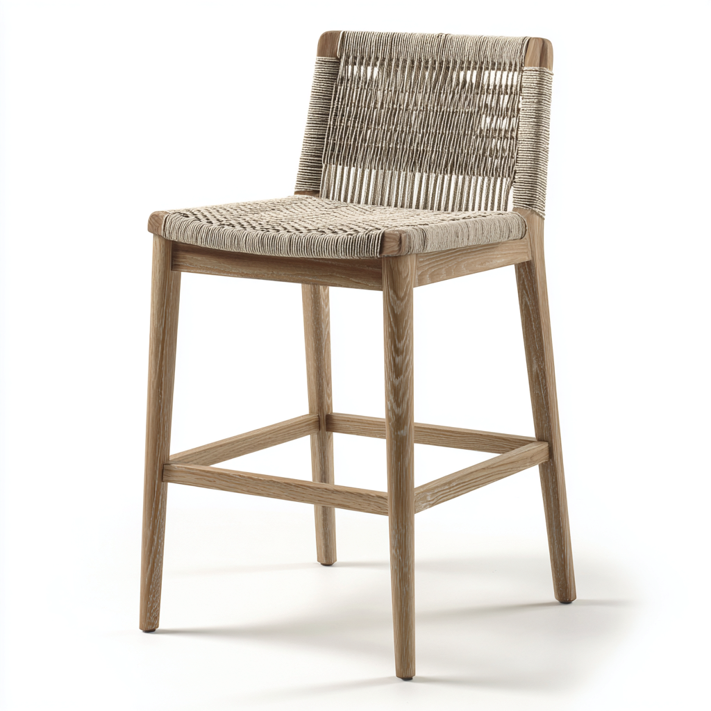 Taburete de bar madera y cuerda 44x48x108 cm - madera natural-beige - diseño natural - para cocina-comedor-Oakuply