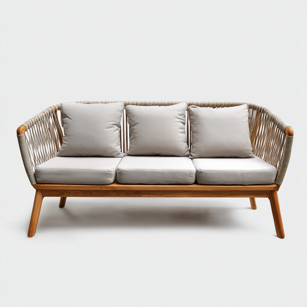 Sofás de jardín Madera-cuerda-tela 185x80x82 cm - Natural - Diseño moderno-Oakuply