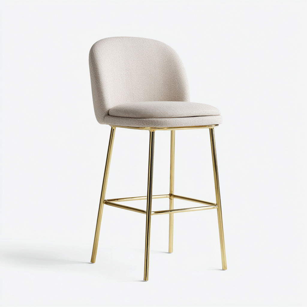 Taburete de bar tela y metal 44x47x105 cm - beige-dorado - diseño moderno - para cocina-comedor-Oakuply