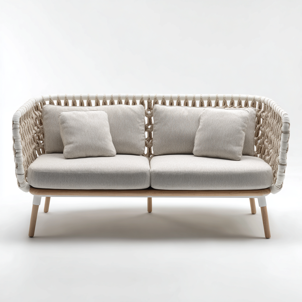 Sofás de jardín Madera-cuerda-tela 178x80x82 cm - Natural-blanco - Diseño moderno-Oakuply